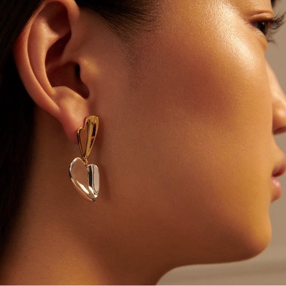 Jenny Bird Jewelry - JENNY BIRD Layla Two Toned Sterling Silver Heart Drop Earrings